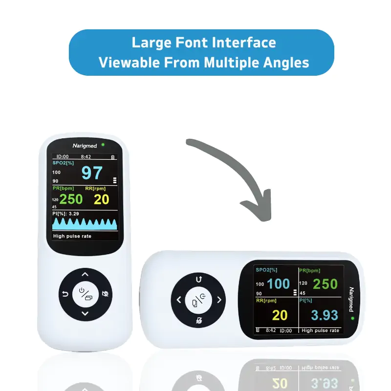 RespBuy-Narigmed-NHO-100-Hand-Pulse-Oximeter-Tilt Narigmed NHO-100 Handheld Pulse Oximeter