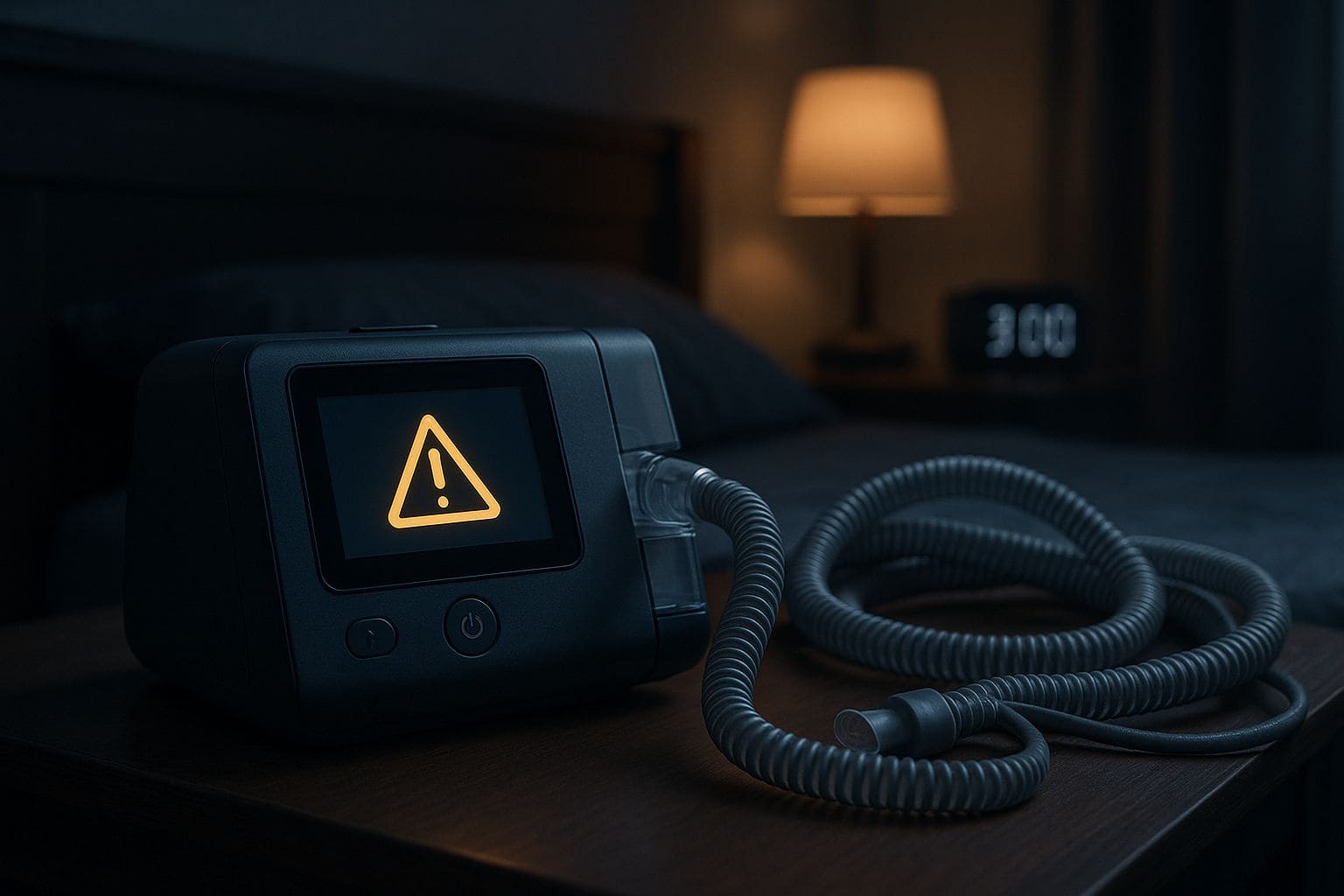 CPAP machine with Error sign and tube